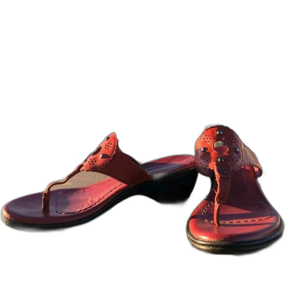 Rockport Pink Leather Thong Wedge Sandals 6.5/7 Embossed Y2K Colorful Vintage